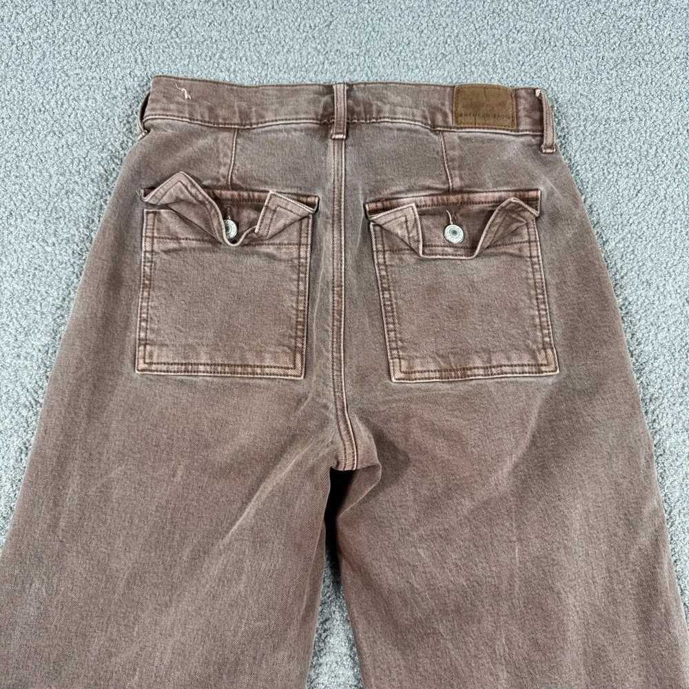 American Eagle Pants Women's 0 Brown Mid Rise Wide Leg Stretch Baggy - Picture 3 of 9